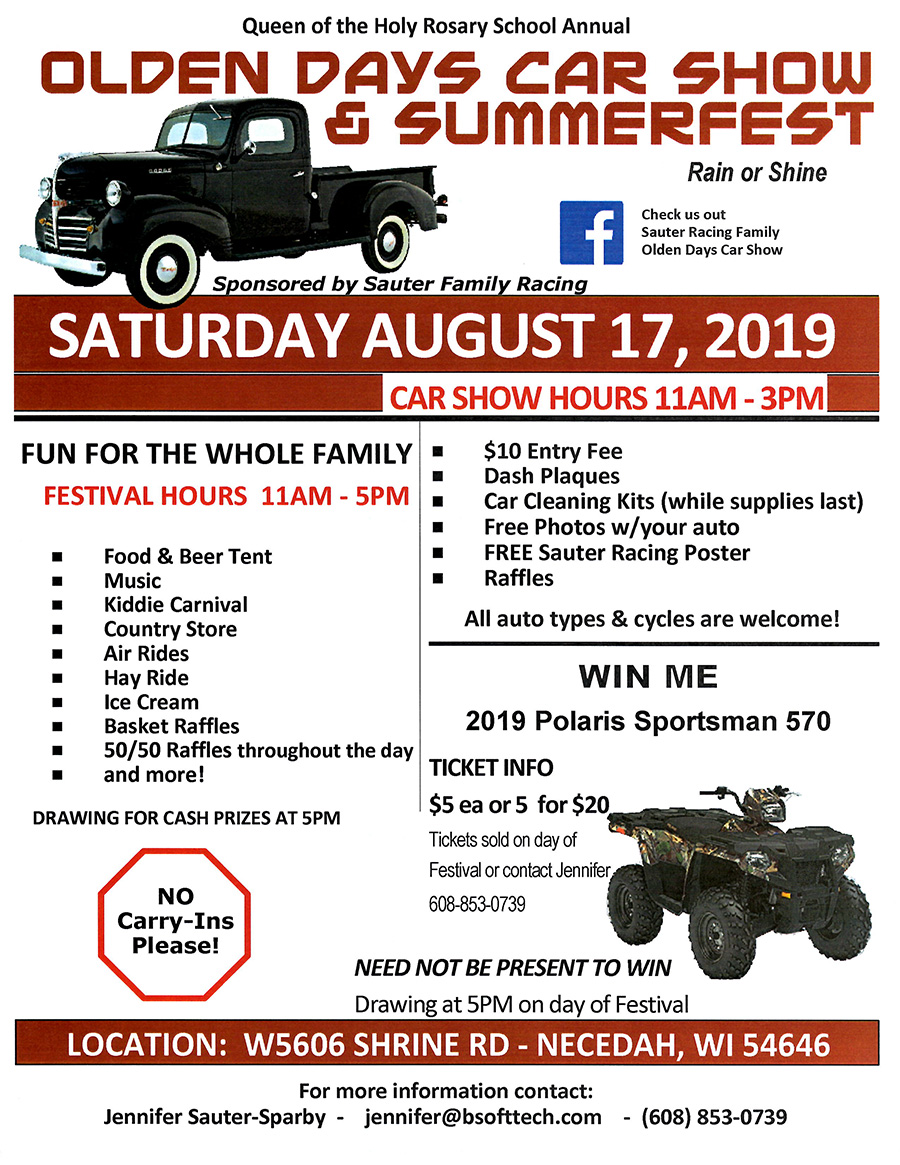 August 17, 2019 - 17th Annual Summerfest & Olden Day Car Show @ Queen of the Holy Rosary School